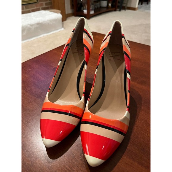 New INC Women’s Multicolored Striped Heels Size 7.5 - Picture 1 of 9